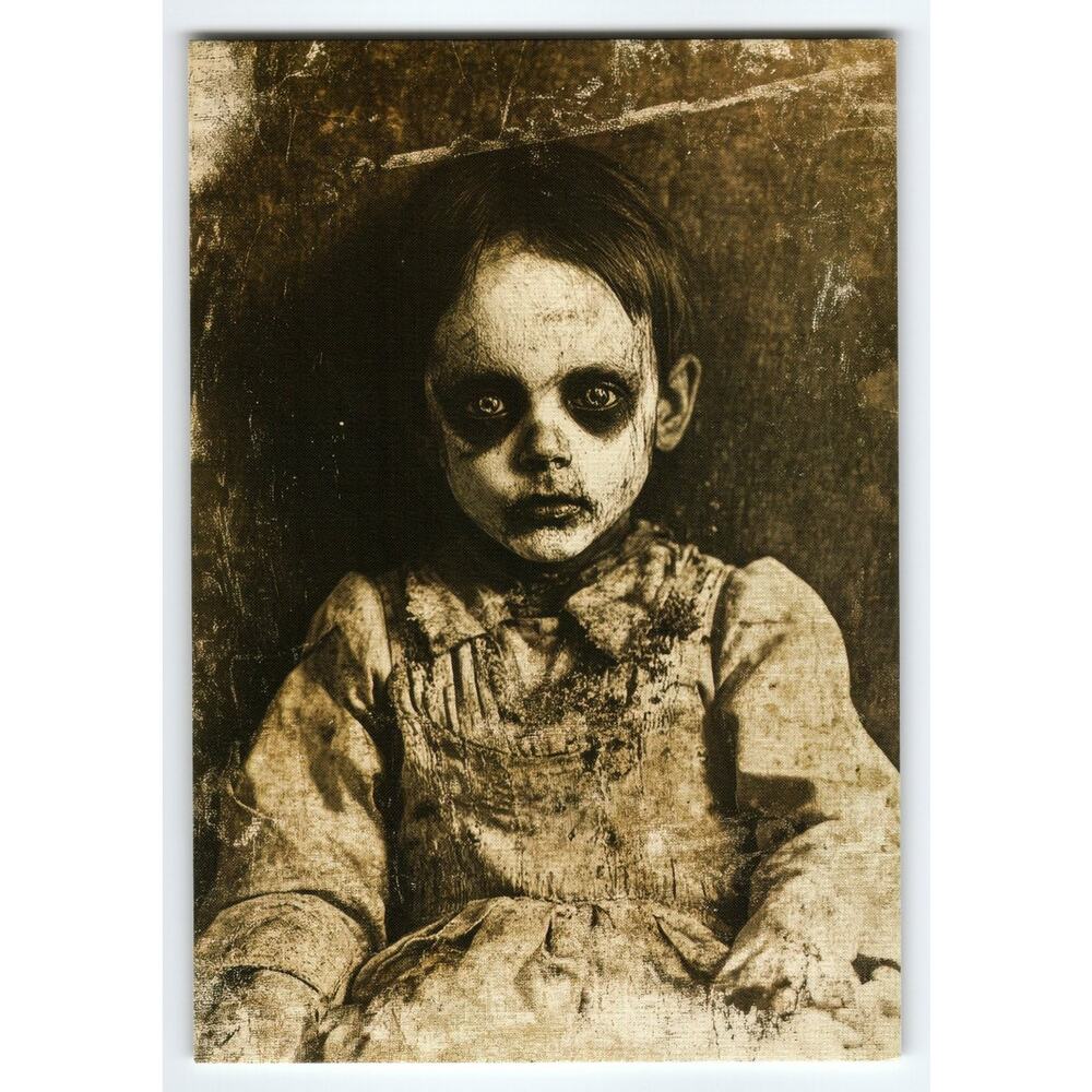 Vintage Photochrome Halloween Postcard Creepy Child Portrait 5.5x4"